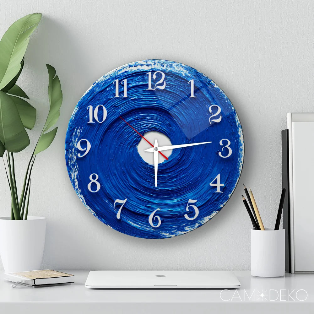 Soyut Mavi Cam Saat Kırılmaz Cam Saat