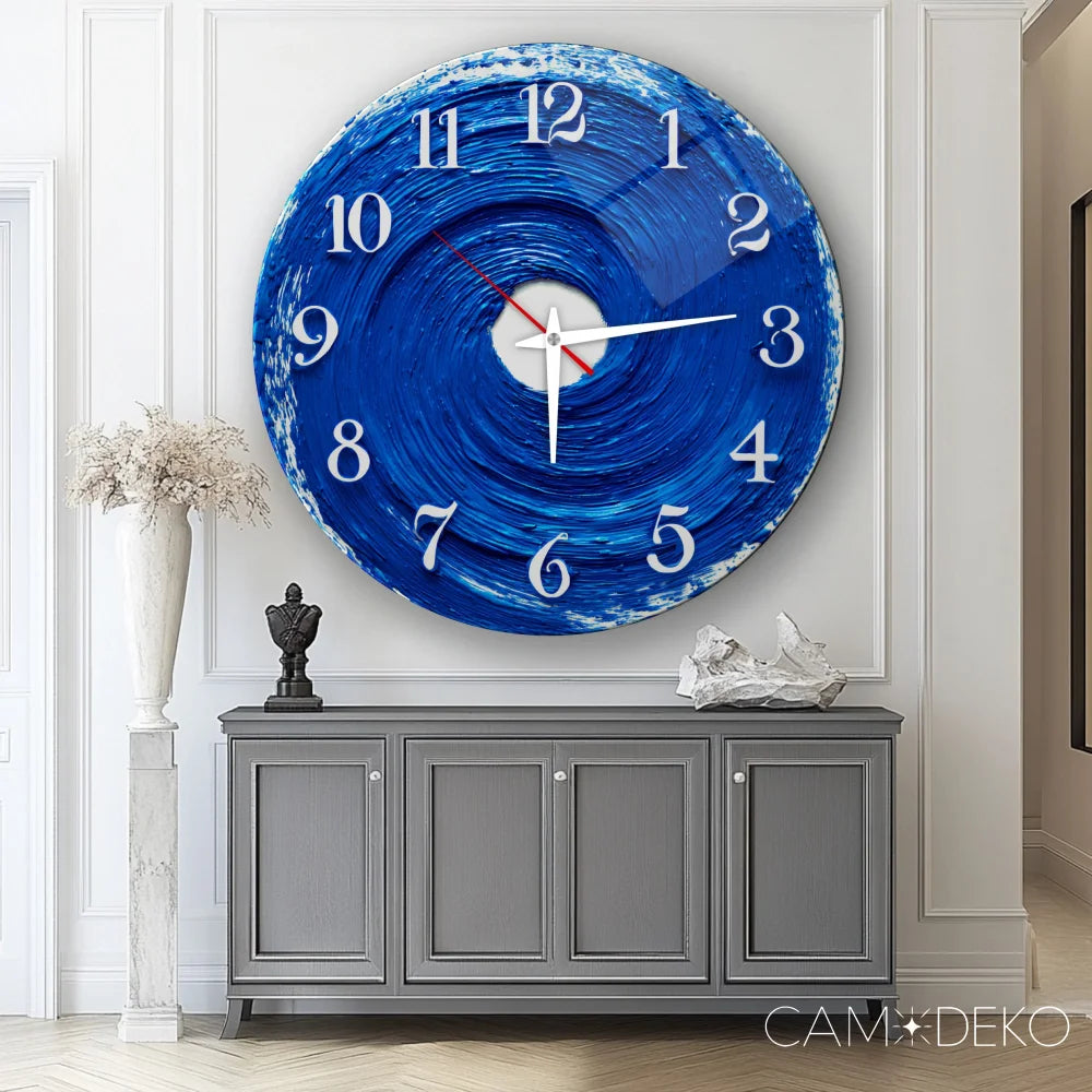Soyut Mavi Cam Saat Kırılmaz Cam Saat