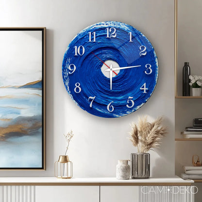 Soyut Mavi Cam Saat Kırılmaz Cam Saat