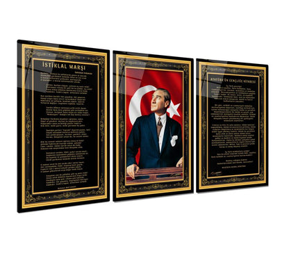 Atatürk Köşesi Triple Üçlü Cam Tablo