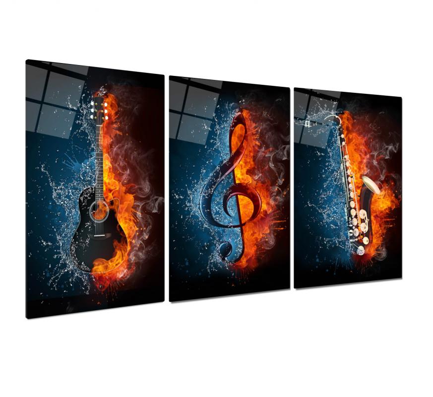 Müzik Enstrümanları Triple Üçlü Cam Tablo