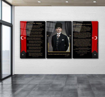 Atatürk Köşesi Triple Üçlü Cam Tablo