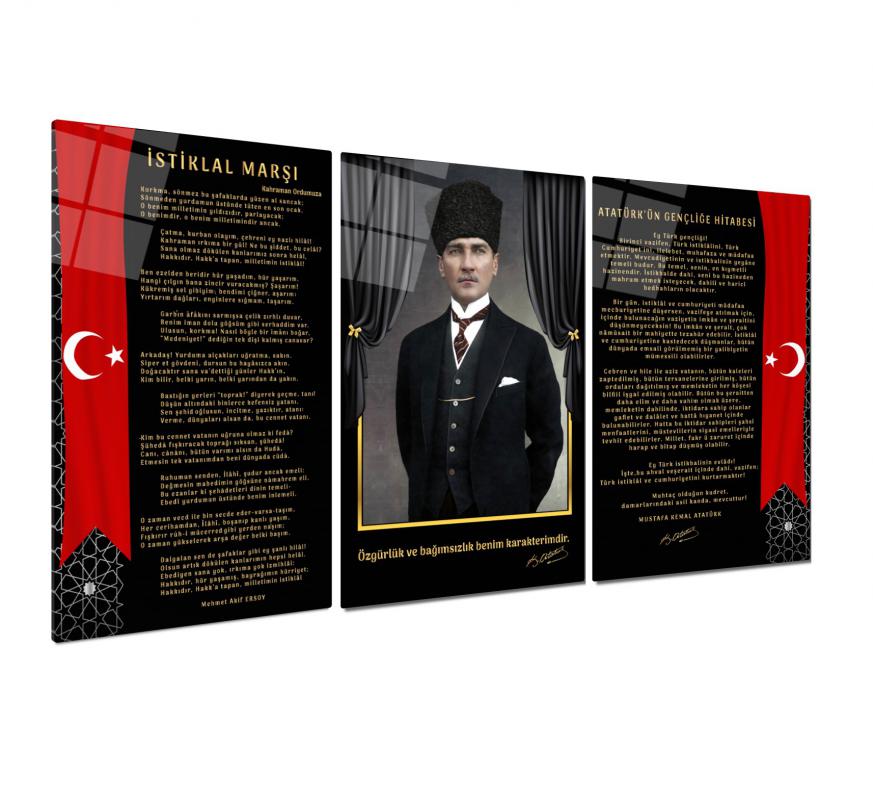 Atatürk Köşesi Triple Üçlü Cam Tablo