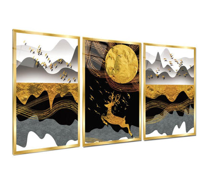 Gold Geyik Triple Üçlü Cam Tablo