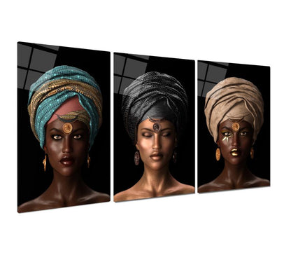 Afrikalı Kadın Triple Üçlü Cam Tablo