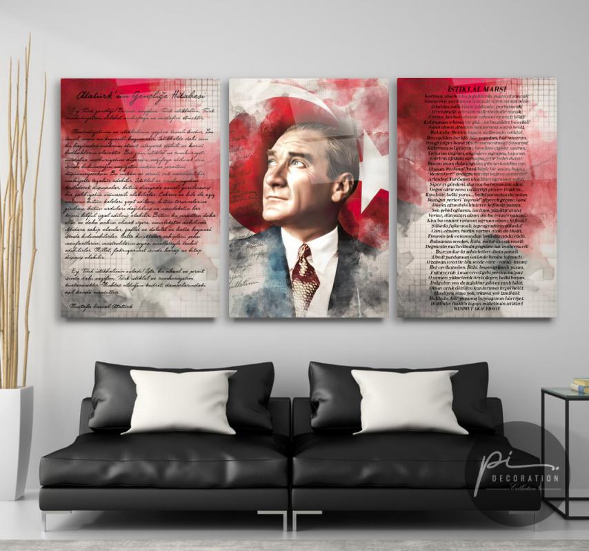 Atatürk Köşesi Triple Üçlü Cam Tablo
