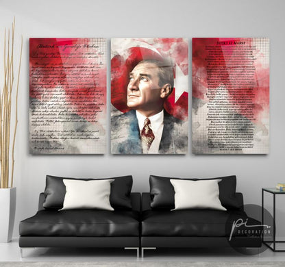 Atatürk Köşesi Triple Üçlü Cam Tablo