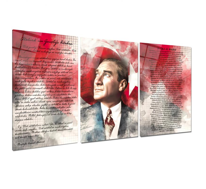 Atatürk Köşesi Triple Üçlü Cam Tablo