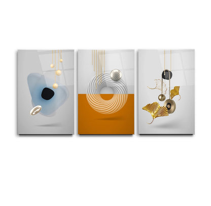 Soyut Triple Üçlü Cam Tablo Seti