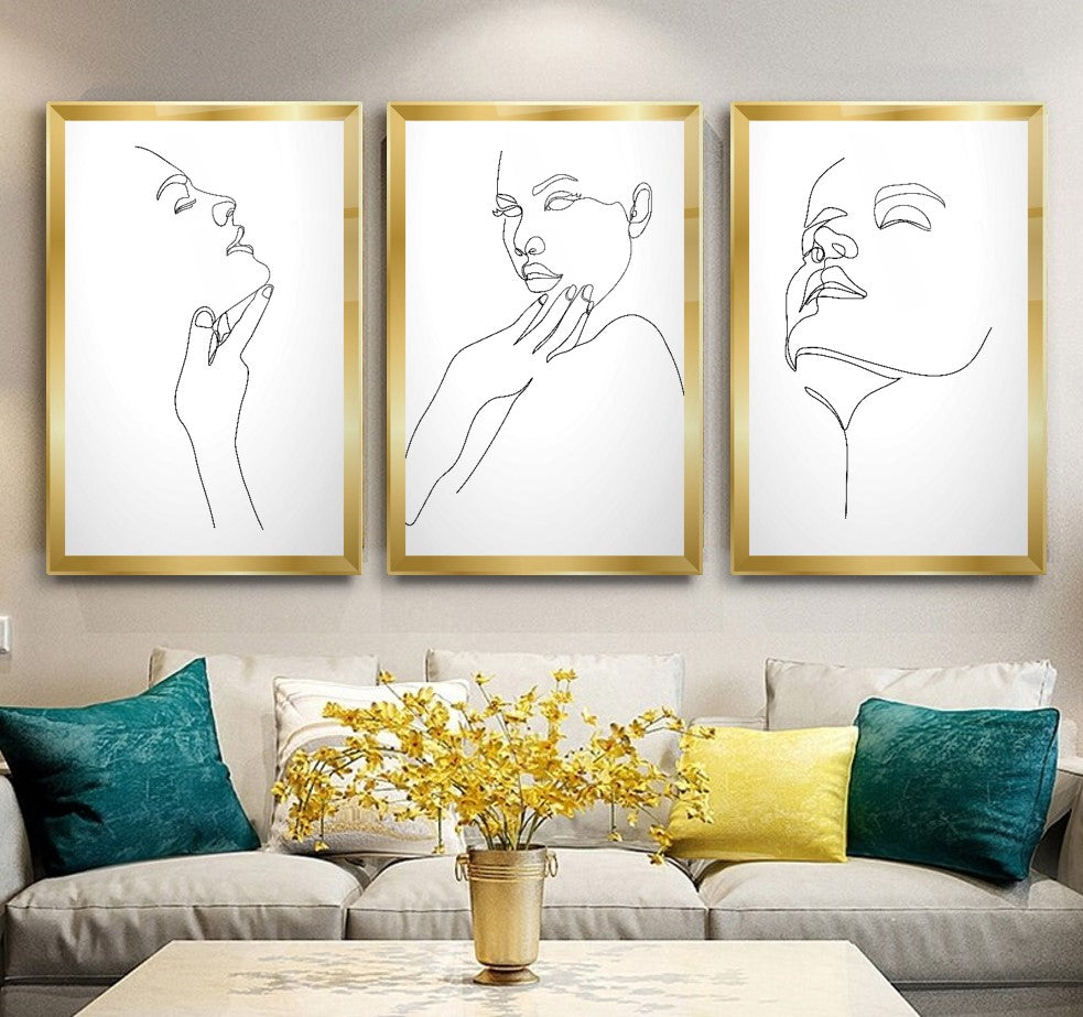 Minimal Portre Triple Üçlü Cam Tablo Seti