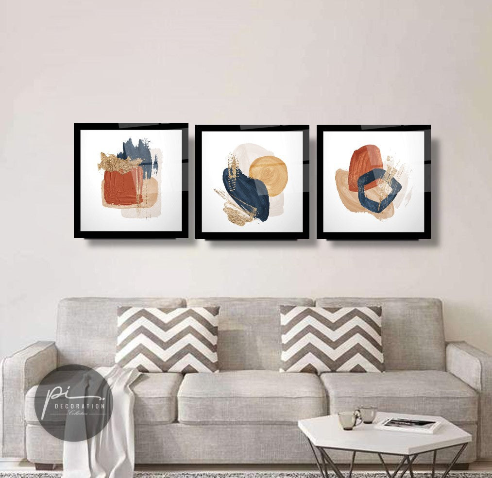 Soyut Desenler Triple Üçlü Cam Tablo