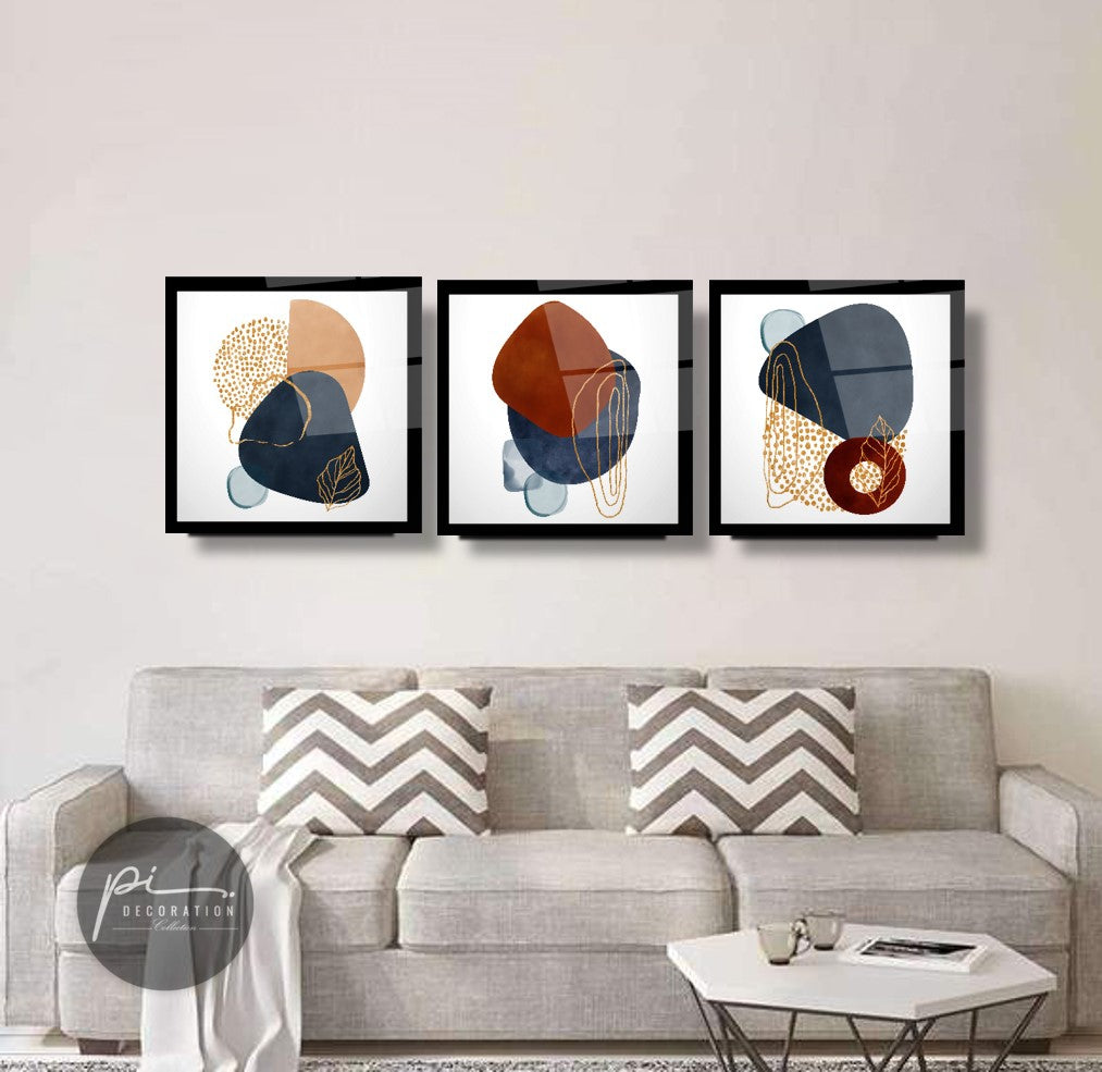 Soyut Desenler Triple Üçlü Cam Tablo
