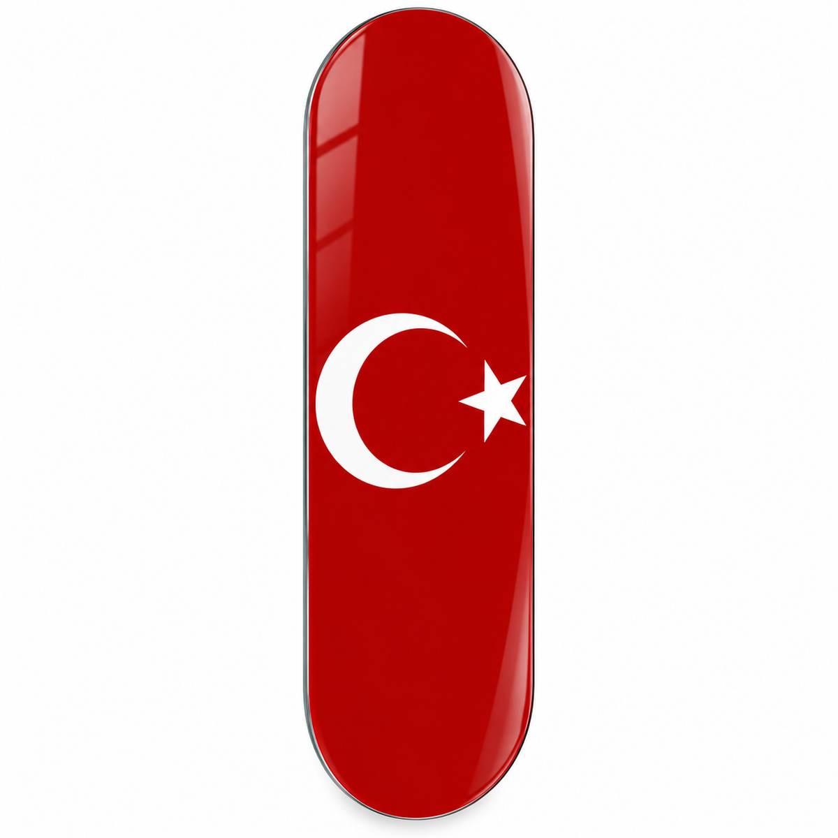 Türk bayrağı desenli Skate Board cam tablo - beyaz zemin