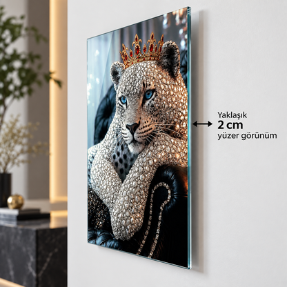 Taçlı kristal leopar cam tablo yaklaşık 2 cm yüzer duvar görünümü