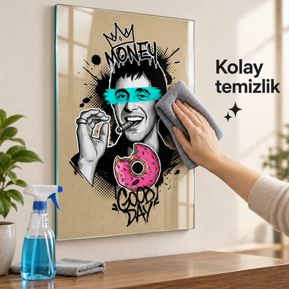 Money Good Day pop art cam tablo mikrofiber bez ile kolay temizlik görseli