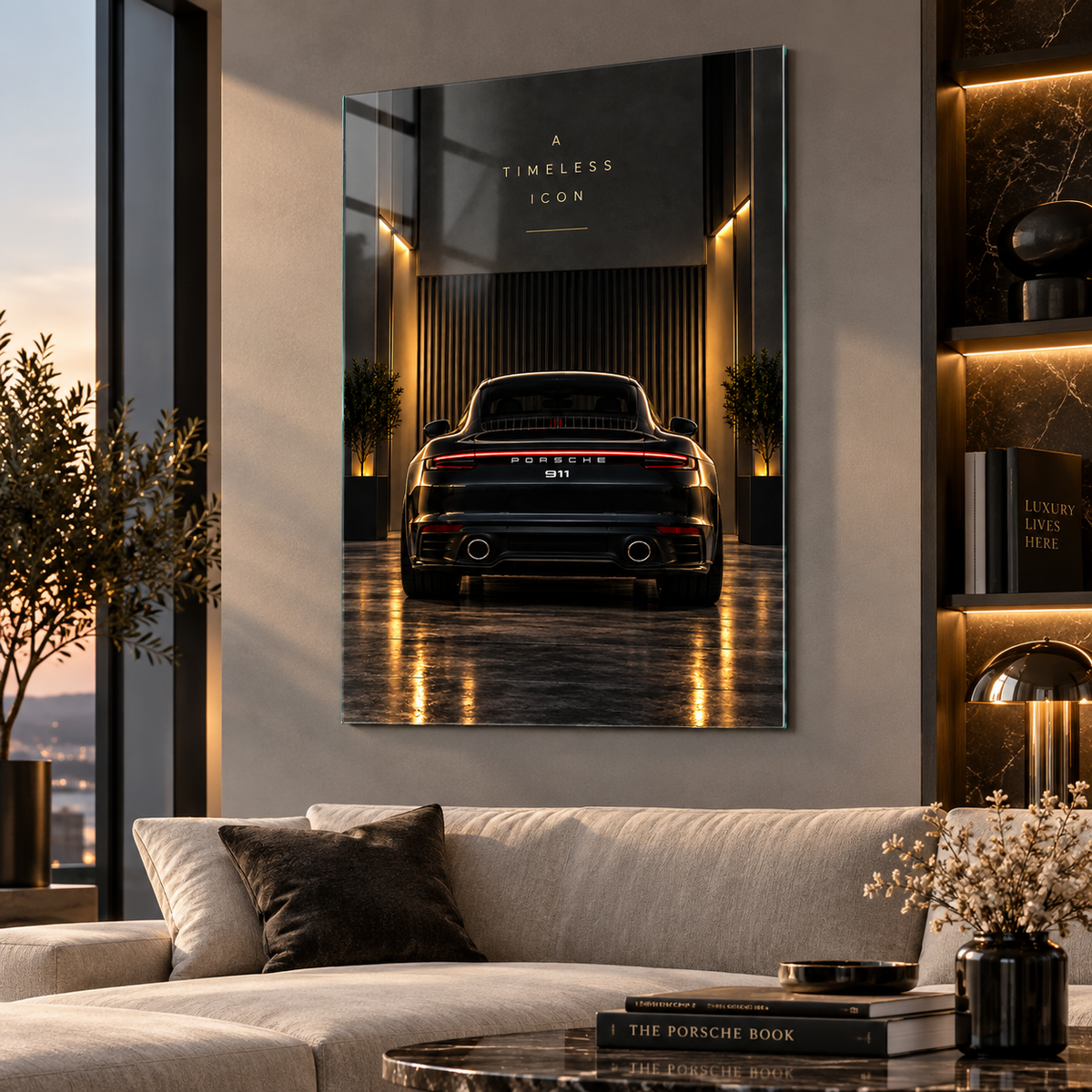 Porsche 911 A Timeless Icon dikey cam tablo premium salon duvar uygulaması
