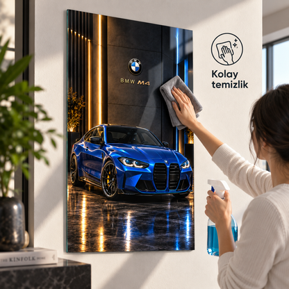 Mavi BMW M4 cam tablo mikrofiber bez ile kolay temizlik görseli