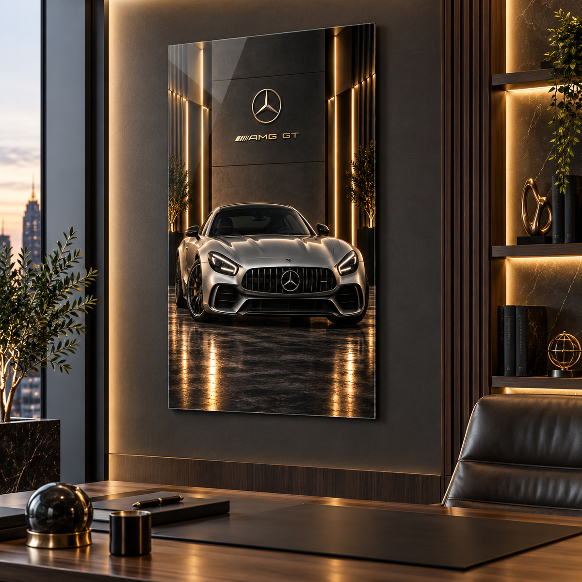 Mercedes AMG GT dikey cam tablo premium ofis duvar uygulaması