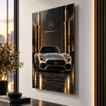 Mercedes AMG GT dikey cam tablonun yaklaşık 2 cm yüzer duvar görünümü