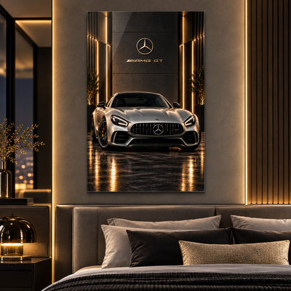 Mercedes AMG GT dikey cam tablo premium yatak odası duvar uygulaması