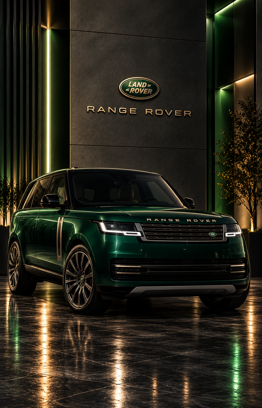 Yeşil Range Rover siyah gold dikey cam tablo tasarım detayı