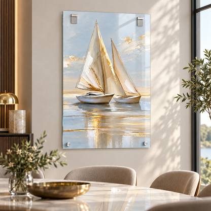 Mavi gold yelkenliler dikey cam tablo premium yemek odası