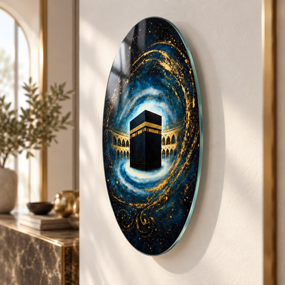 Oval dikey cam tablo yaklaşık 2 cm duvar mesafesi ve yüzer görünüm