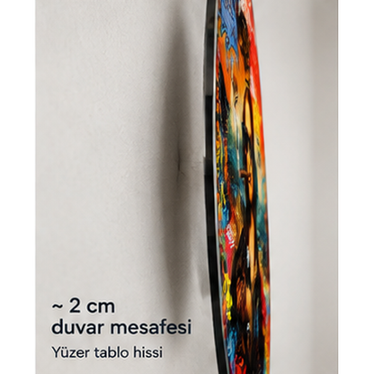 Oval dikey cam tablo yaklaşık 2 cm duvar mesafesi ve yüzer görünüm