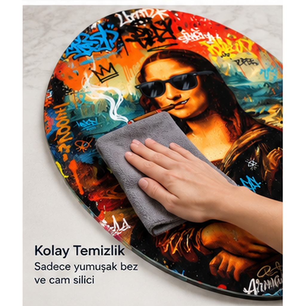 Oval dikey cam tablo yumuşak bez ve camsil ile kolay temizlik