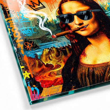 Graffiti Mona Lisa tasarımında UV baskı canlı renk ve net detay