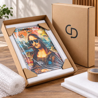 CAMDEKO dikey cam tablo koruyucu köşeli özenli paketleme