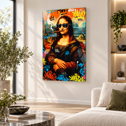 Graffiti Mona Lisa modern sanat dikey cam tablo alternatif premium mekan