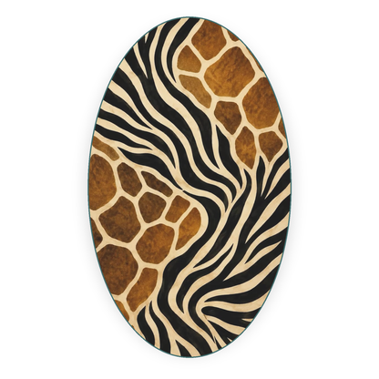 Zebra ve zürafa desenli oval dikey cam tablo beyaz zemin vitrin