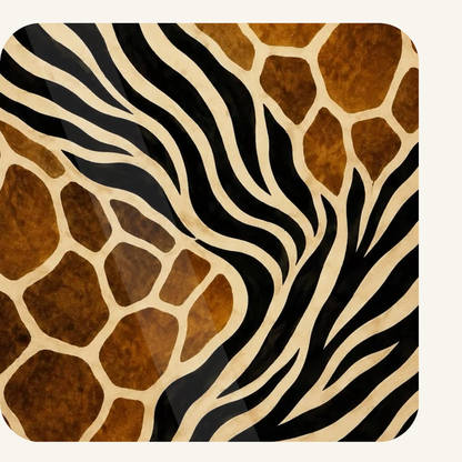 Zebra ve zürafa desenli oval dikey cam tabloda UV baskı detay