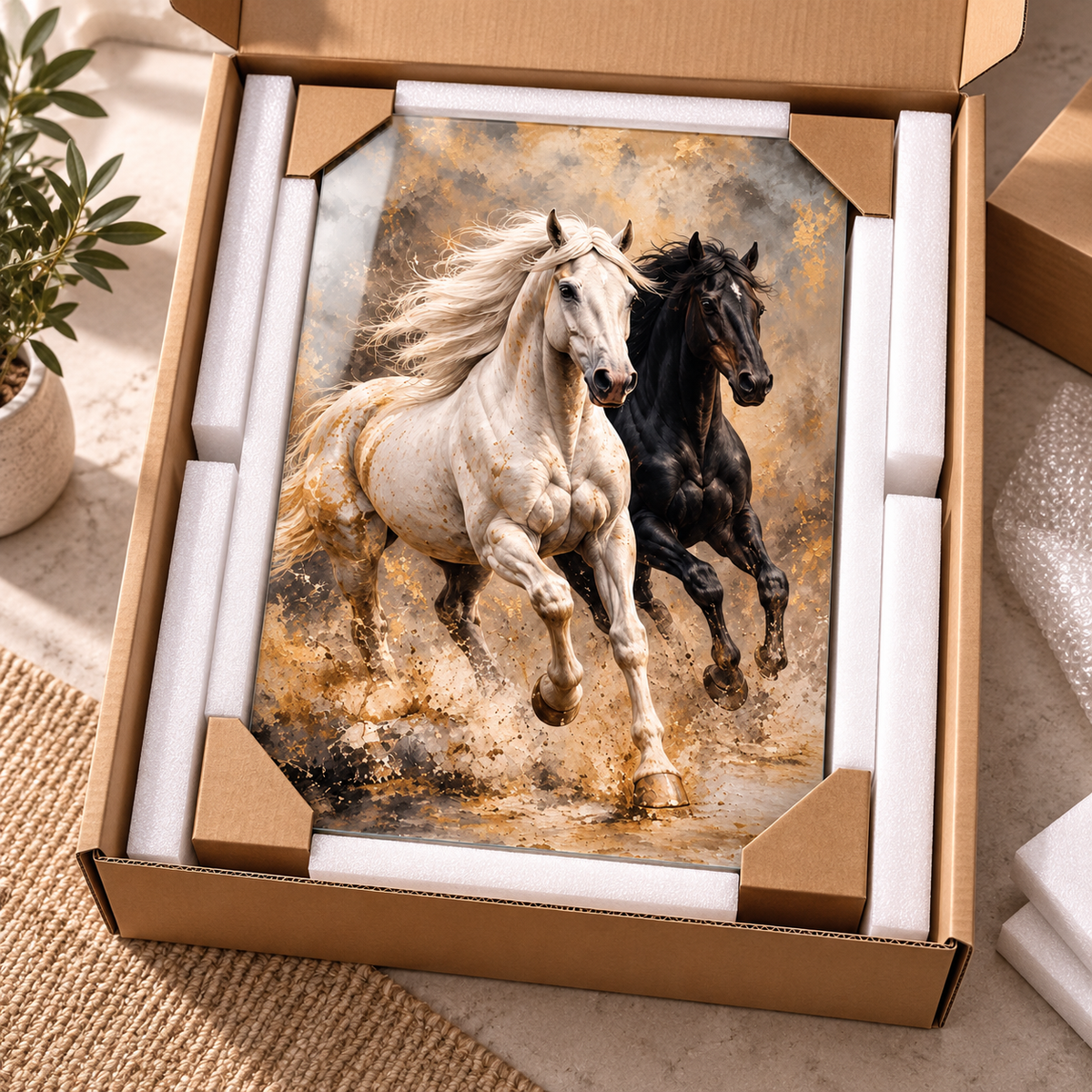 CAMDEKO dikey cam tablo koruyucu köşeli özenli paketleme