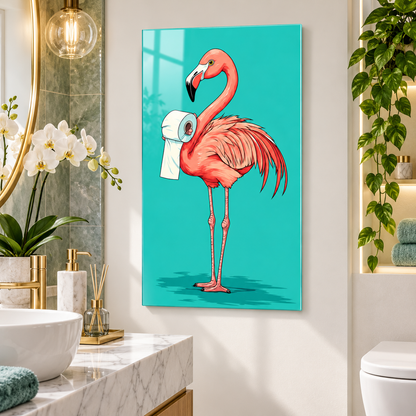 Turkuaz flamingo esprili dikey cam tablo modern banyo