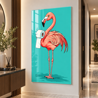 Turkuaz flamingo esprili dikey cam tablo alternatif premium mekan
