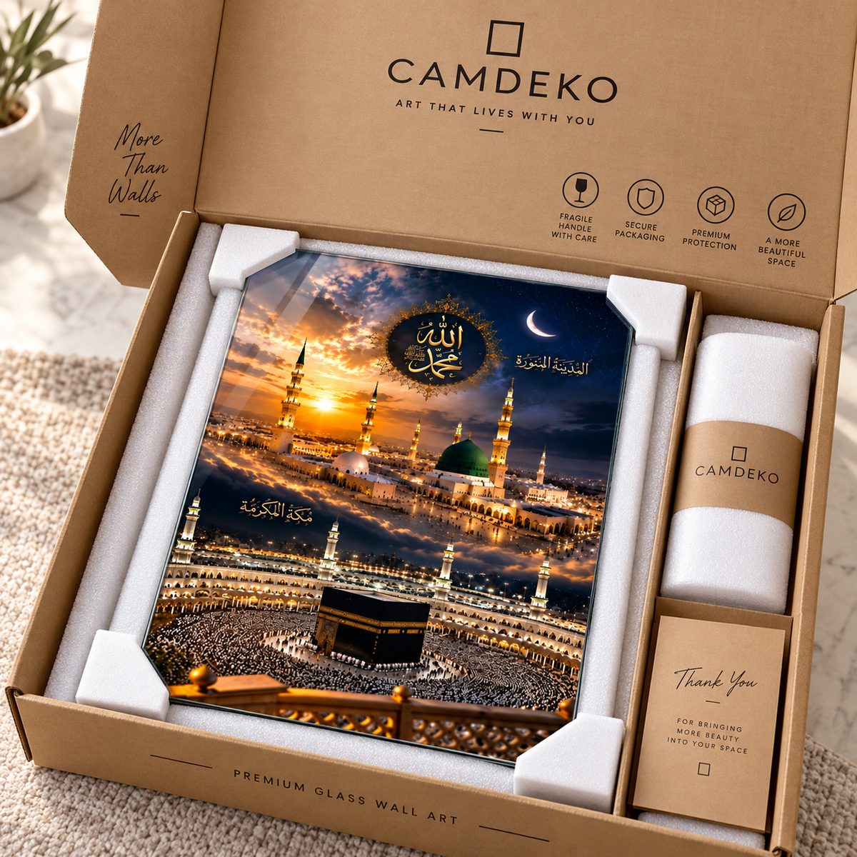 CAMDEKO dikey cam tablo koruyucu köşeli özenli paketleme