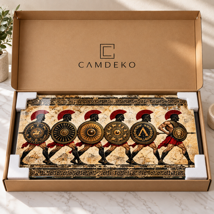 CAMDEKO Spartalı savaşçılar yatay cam tablo koruyucu köşeli kraft kutu paketleme