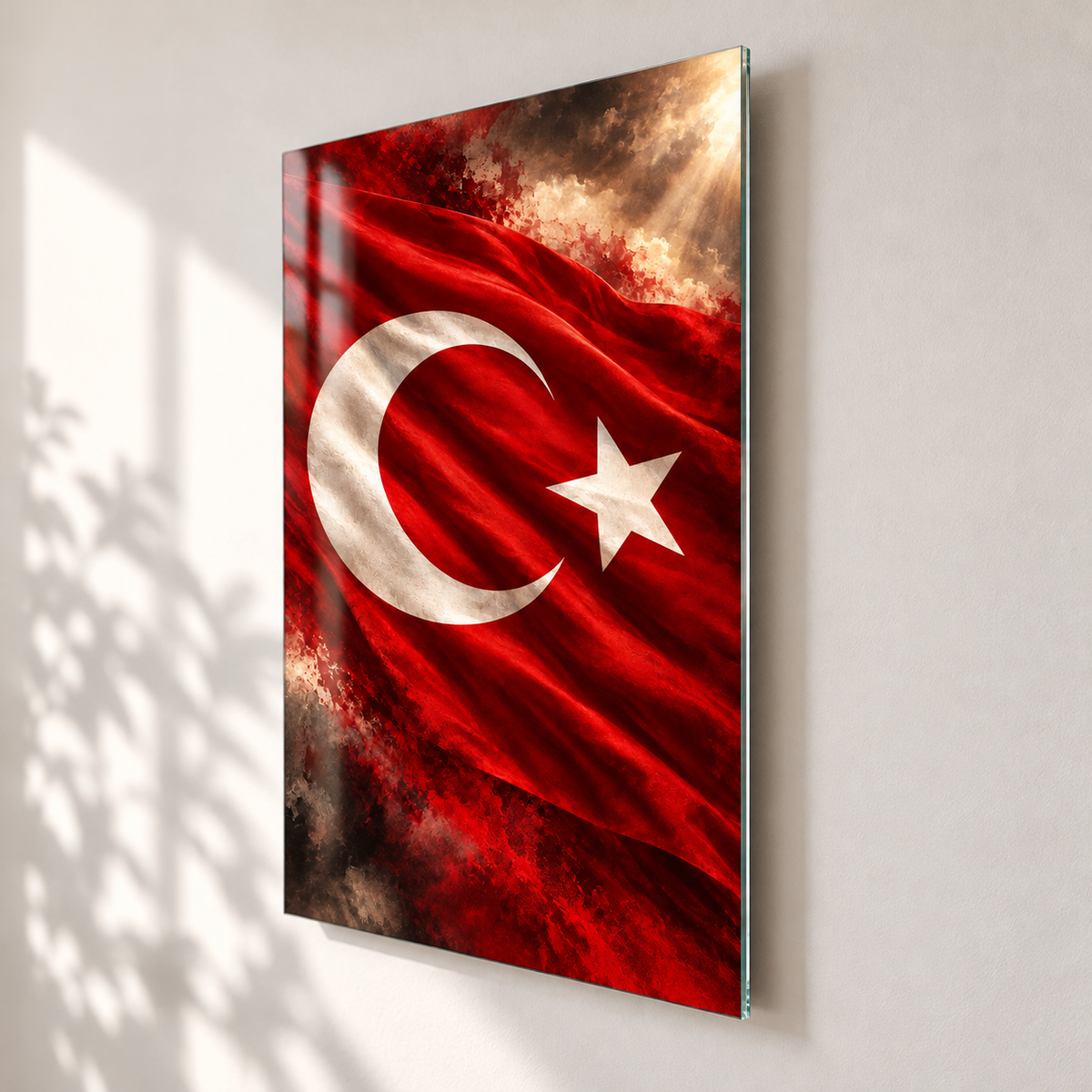 Dalgalanan Türk Bayrağı Dikey Cam Tablo - Yüzer tablo ve duvar mesafesi