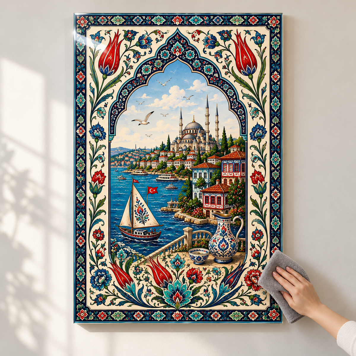 İstanbul ve Lale Motifli Dikey Cam Tablo - Kolay temizlik