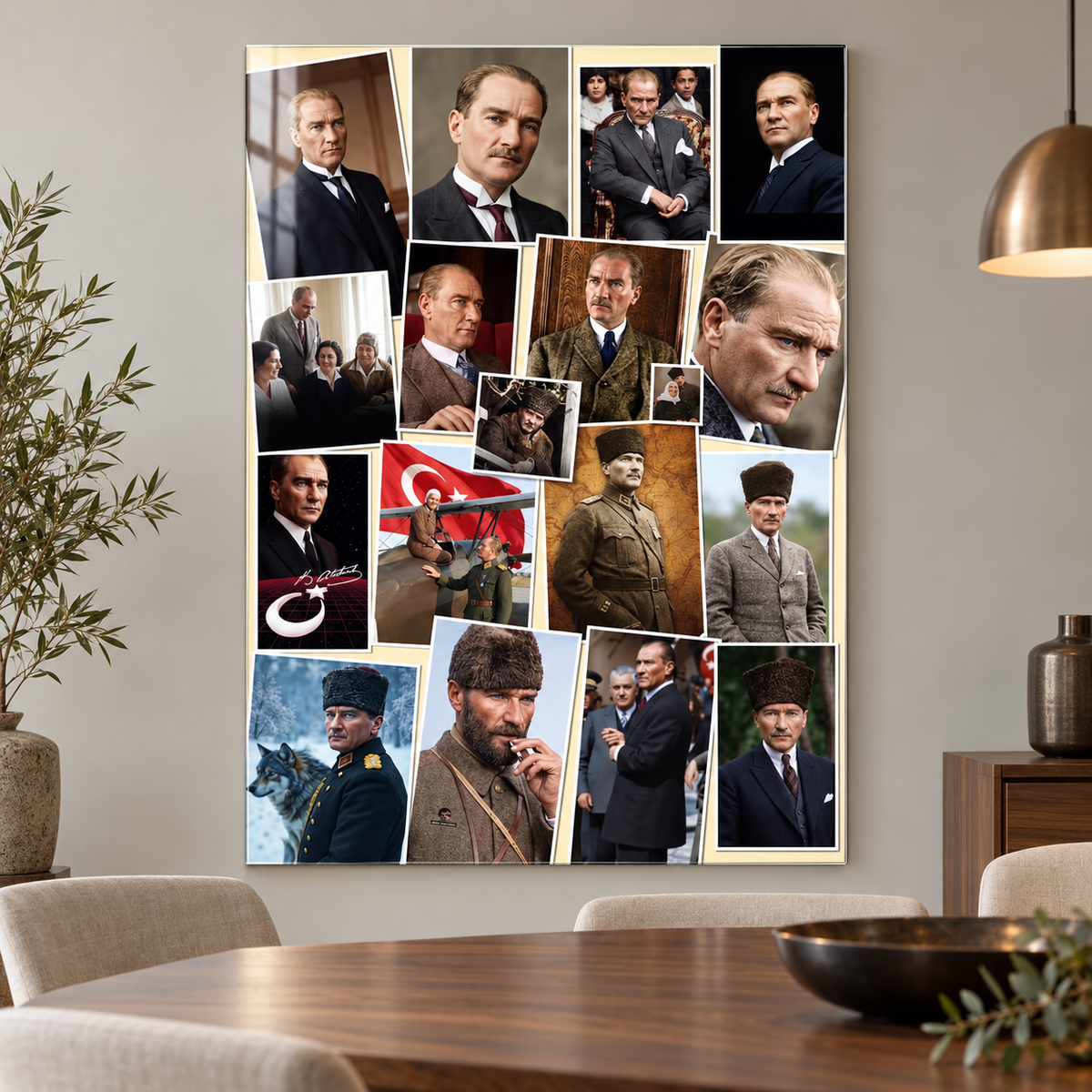 Atatürk Tarihi Fotoğraf Kolajı Dikey Cam Tablo - 3