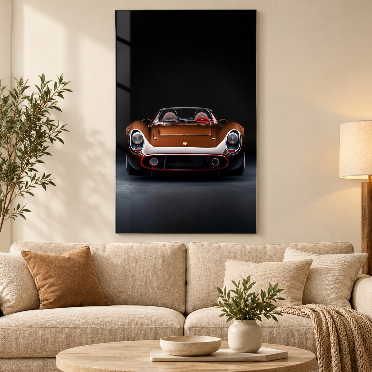 Bronz Porsche Klasik Roadster Dikey Cam Tablo - Salon