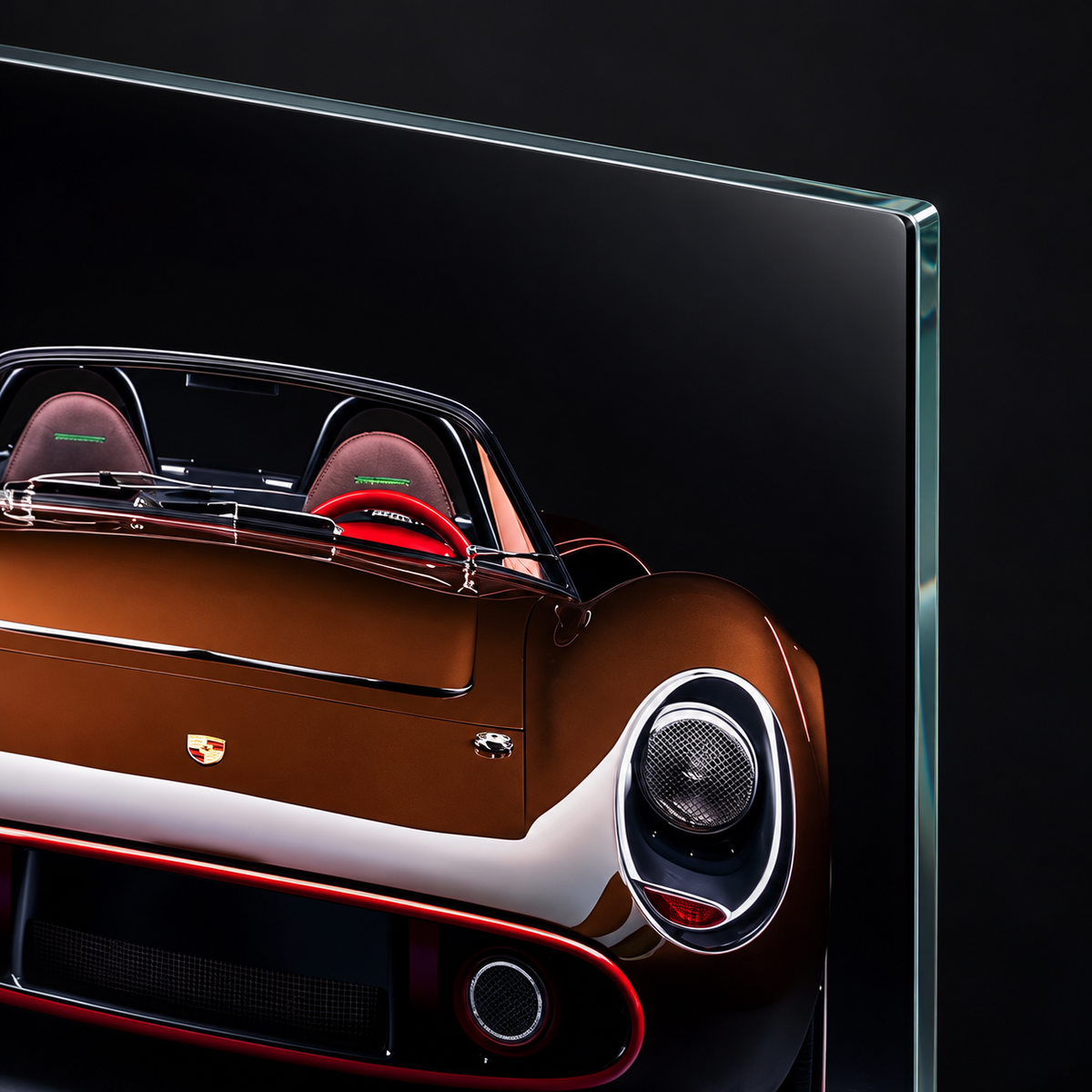 Bronz Porsche Klasik Roadster Dikey Cam Tablo - Cam kenarı