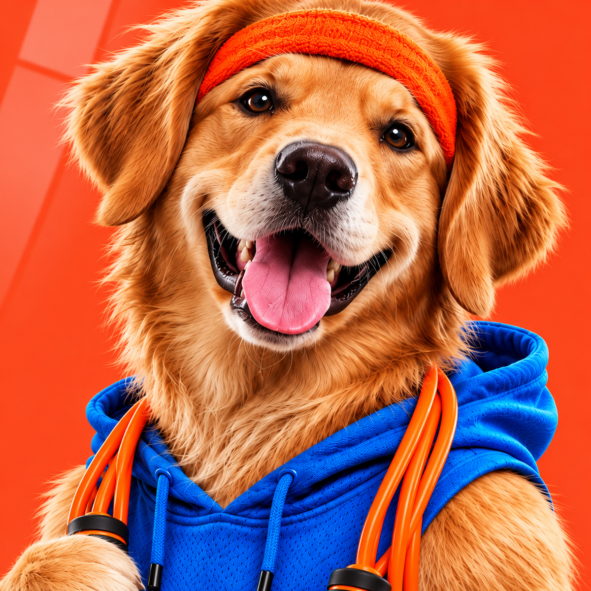 Mavi Sweatshirtlü Golden Köpek Dikey Cam Tablo - UV baskı detayı