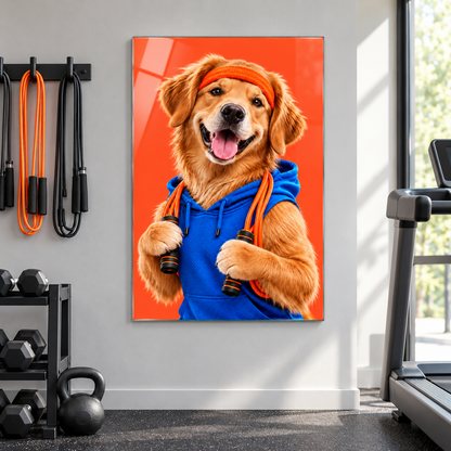 Mavi Sweatshirtlü Golden Köpek Dikey Cam Tablo - Kardiyo ve ip atlama alanı