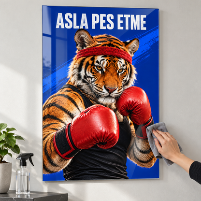 Asla Pes Etme Boksör Kaplan Dikey Cam Tablo - Mikrofiber bezle temizlik