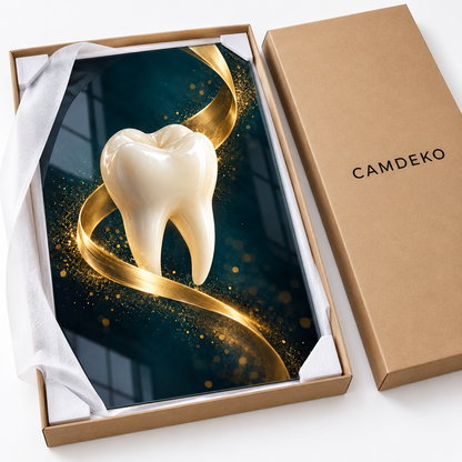 Porselen ve Altın Diş Dikey Cam Tablo — CAMDEKO koruyucu paketleme