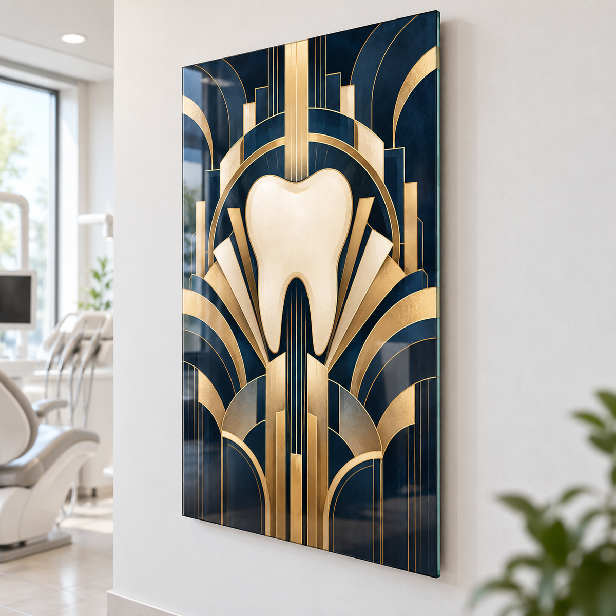 Lacivert Art Deco Diş Dikey Cam Tablo — Yaklaşık 2 cm duvar mesafesi