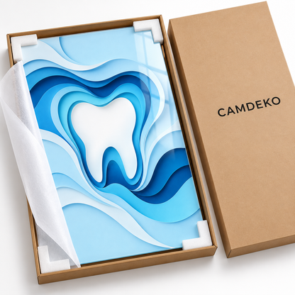 Mavi Katmanlı Diş Dikey Cam Tablo — CAMDEKO koruyucu paketleme
